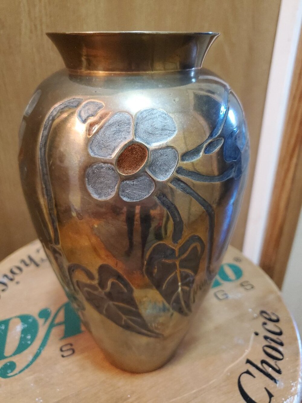 Rosenthal-Netter Enameled Brass Vase Floral MCM - Picture 10 of 10